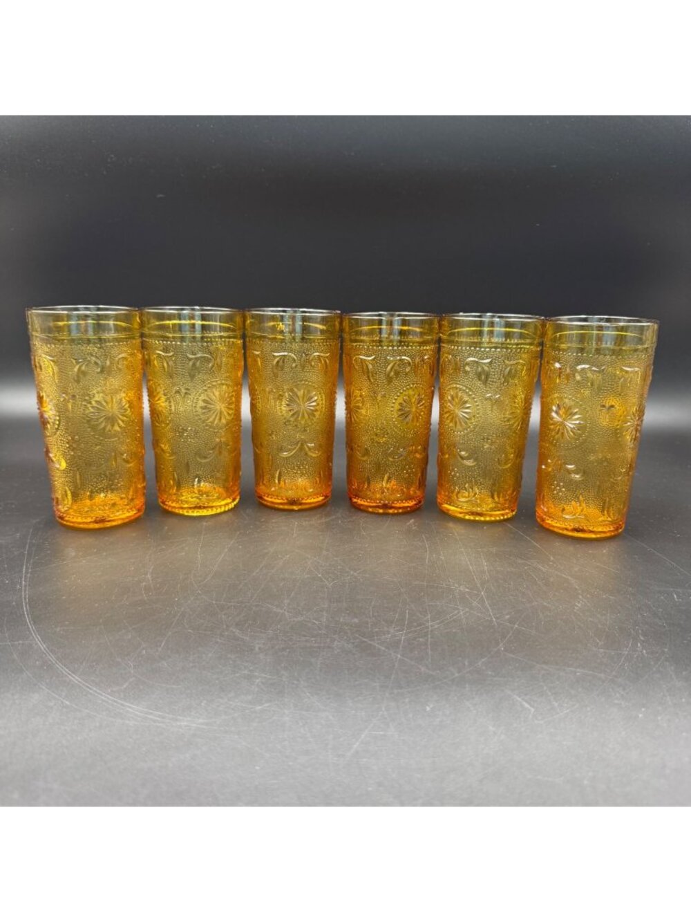 Brockway Glass Co. American Concord Vintage Amber Tumblers Set Of 6